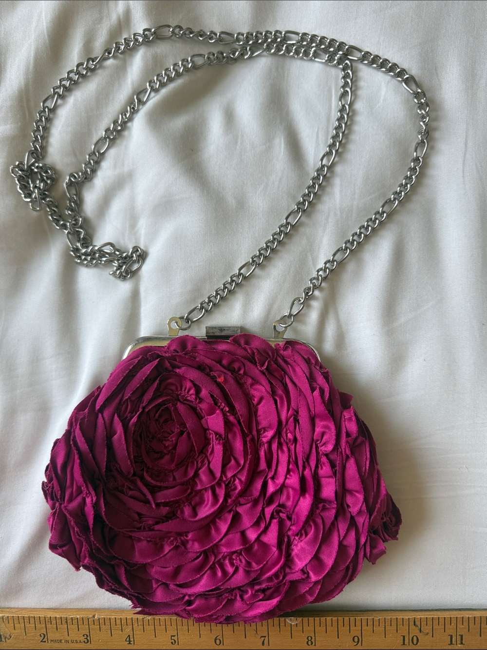 White House Black Market Fuchsia Rose Applique Chain Shoulder Bag - Picture 1 of 5